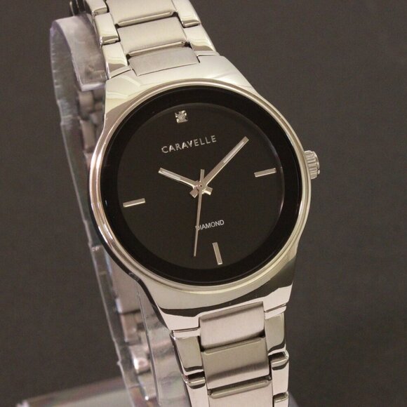 Caravelle Ladies Watch By Bulova Black Dial Diamond 12:00 Stainless 30mm - Picture 5 of 13